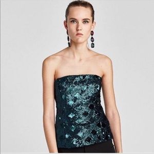 Zara sequin strapless top.